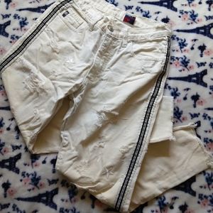 JUST USA x LUVNU Off White Distressed Denim Jeans